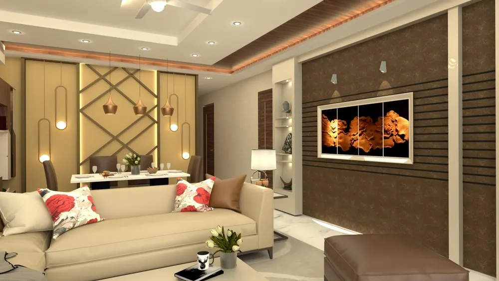 living room hall interior designer in thrissur